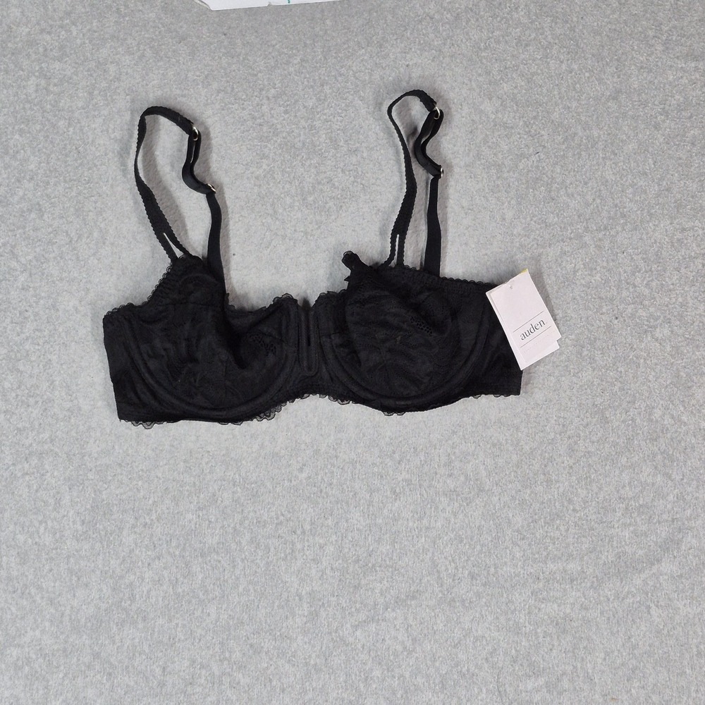 Auden‎ Women Bra 34C Black Balconette Underwired Lace Mesh Strap NWT